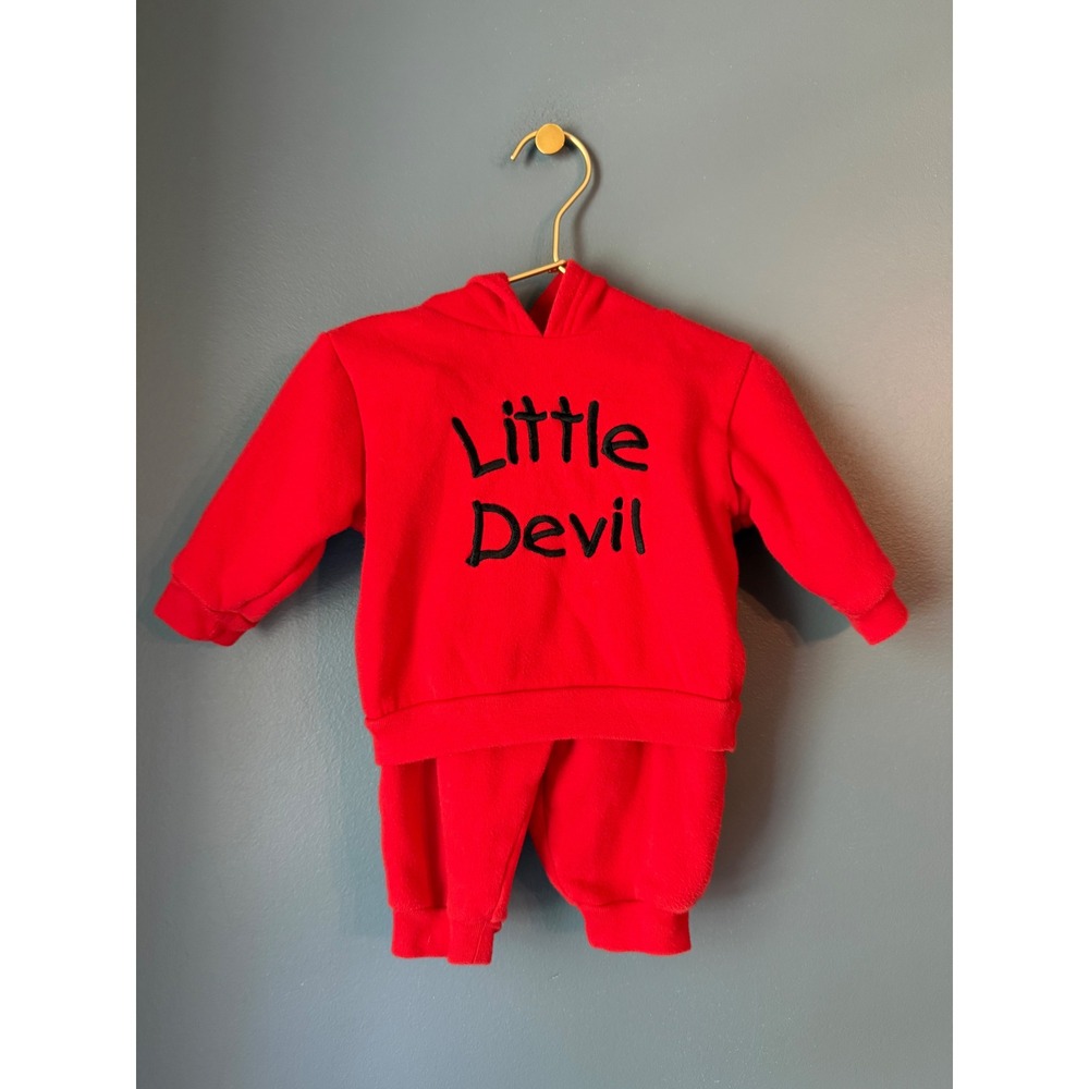 Vintage Miniwear Little Devil Red Fleece Hoodie and Joggers Set Halloween